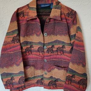 Jane Ashley Wild Horse Tapestry Jacket Western Desert Sunset Vintage 1970s